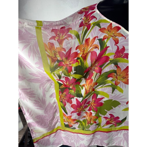 Susan Graver Floral Print V Neck Caftan Top 2X 3XL Pink Orange Green - Picture 2 of 13
